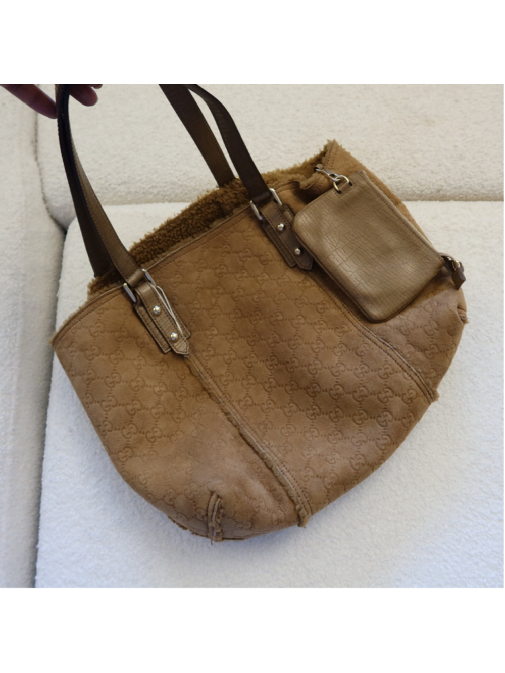 Gucci Shearling Reversible Tote with Pouch and Charms EXCELLENT